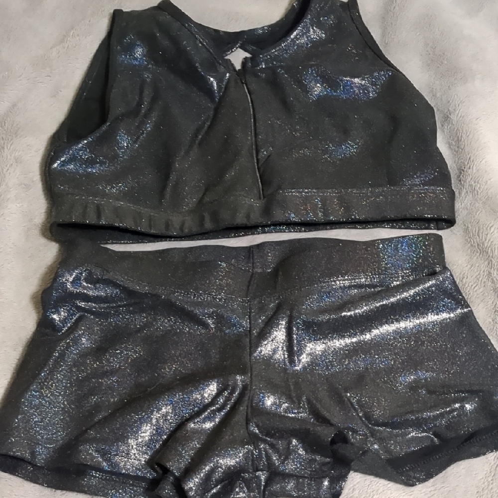 Glittery Black Kids Dance Costume Set